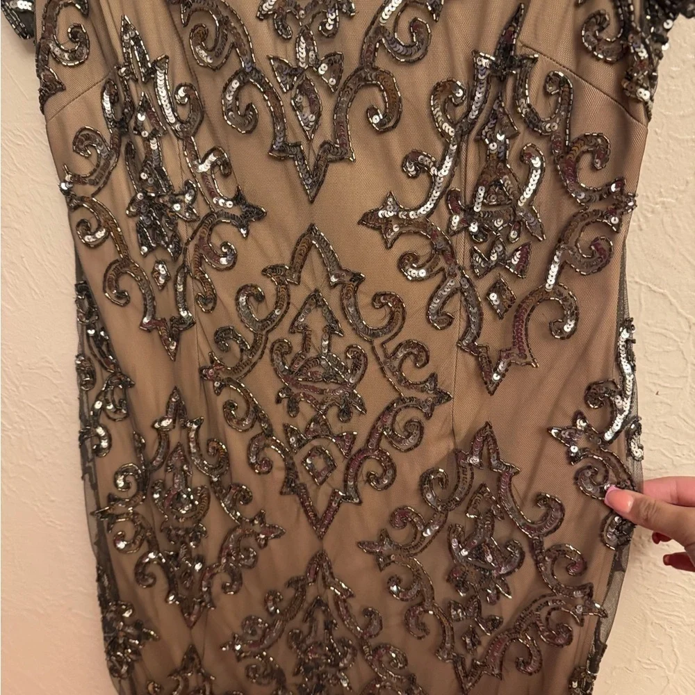 Adrianna Papell Black and Tan Sequin Mini Dress